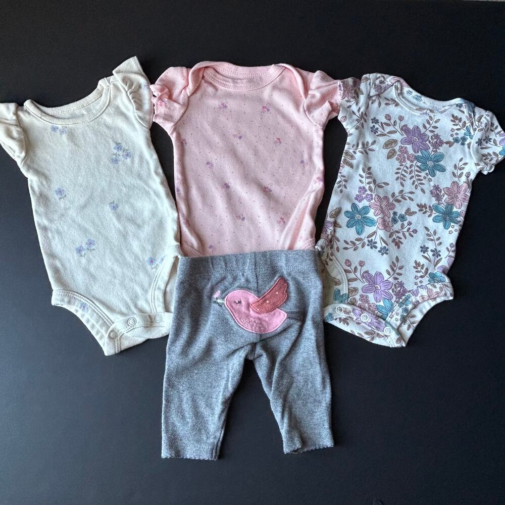 NB Newborn 0M Outfits Pants Tops Bird Floral Soft